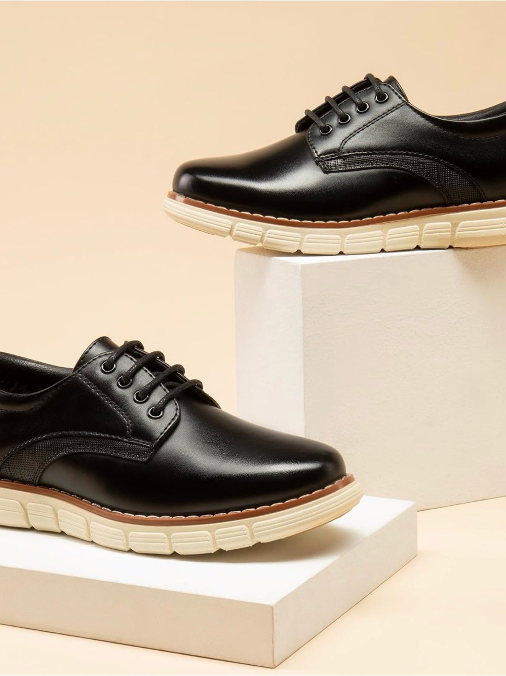 Boys Black Lace-Up Dress Sneaker Oxford Formal Shoes